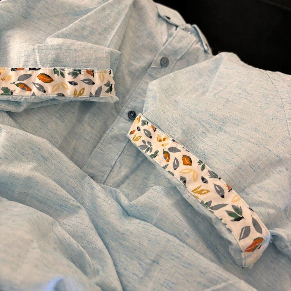 NWT DENIM FLOWER Ricky Singh Spring Melange Short Sleeve Button Down Shirt SZ L